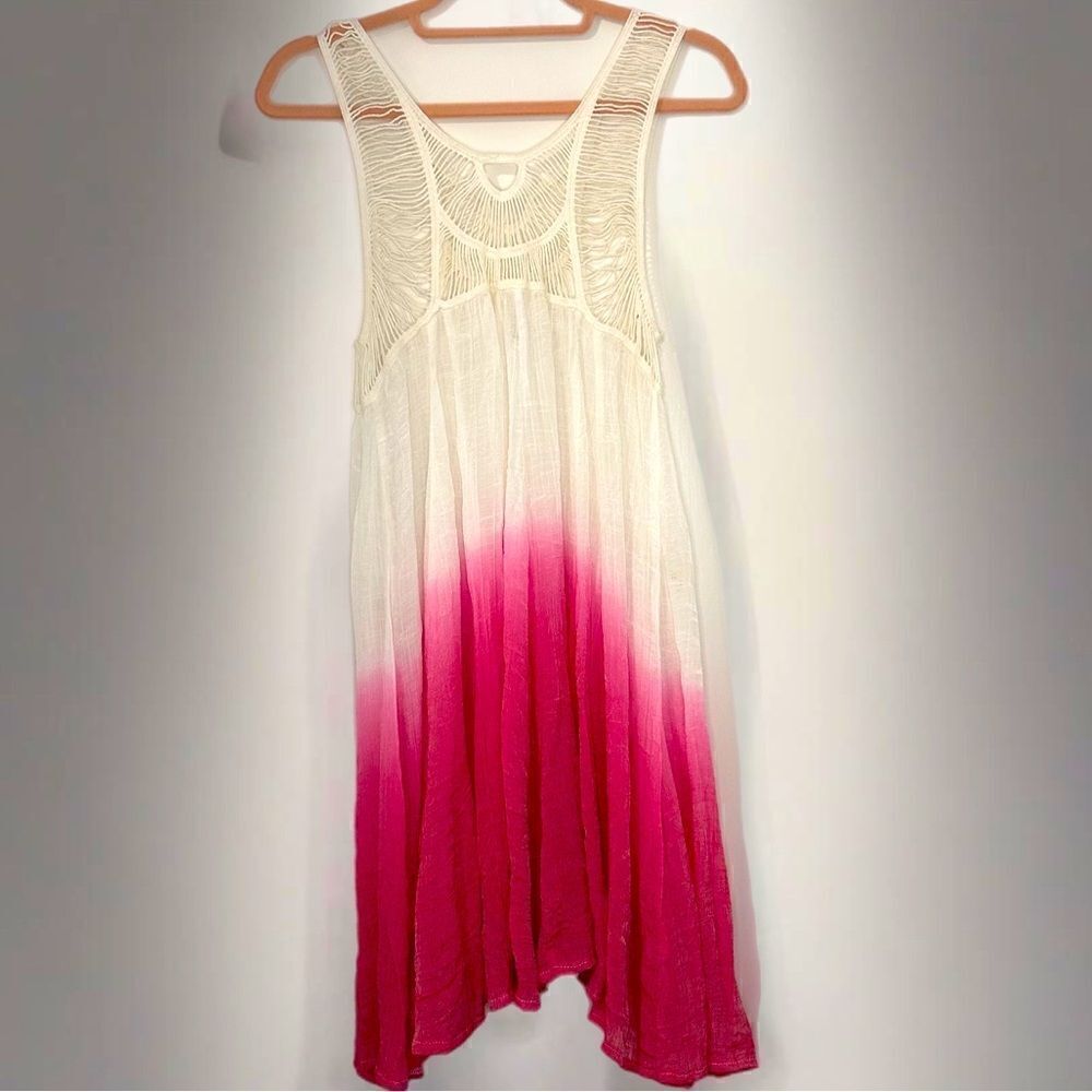Mirror Image Ombré Pink and White Crochet Shift Cover-Up Dress